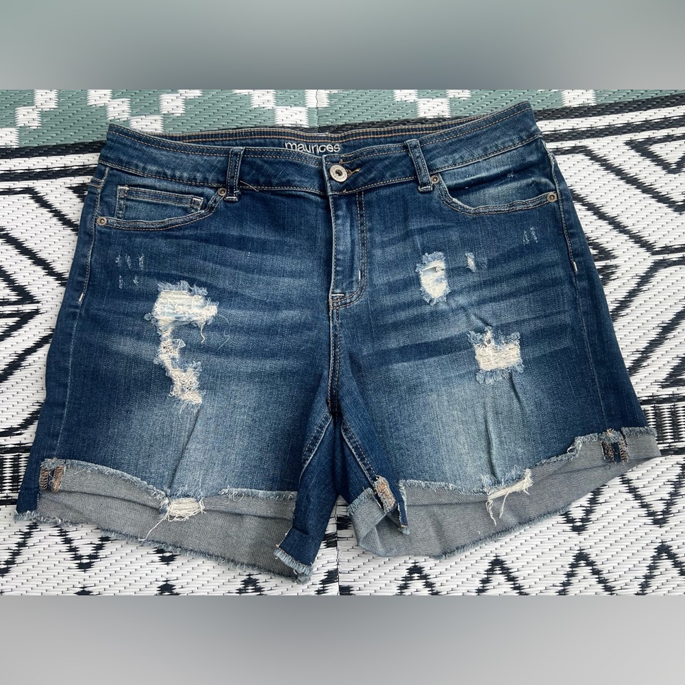 Maurices Women's Distressed Denim Shorts - Blue